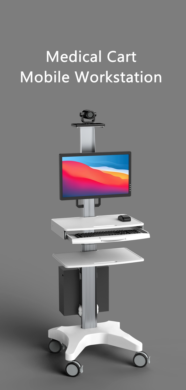 Height Adjustable Hospital Mobile Computer Cart Medical Monitor Cart-Peacemounts PM-H1 30