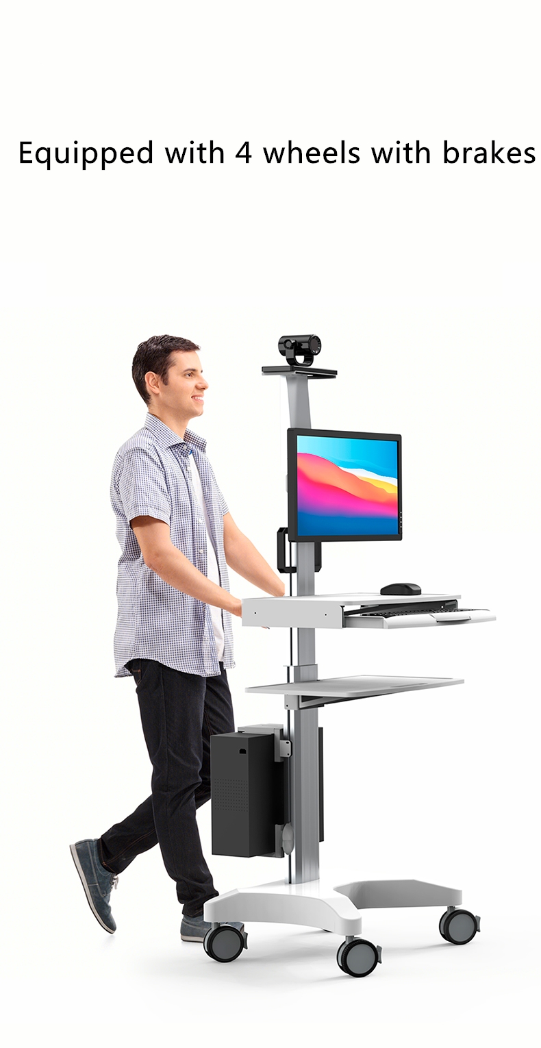 Height Adjustable Hospital Mobile Computer Cart Medical Monitor Cart-Peacemounts PM-H1 35