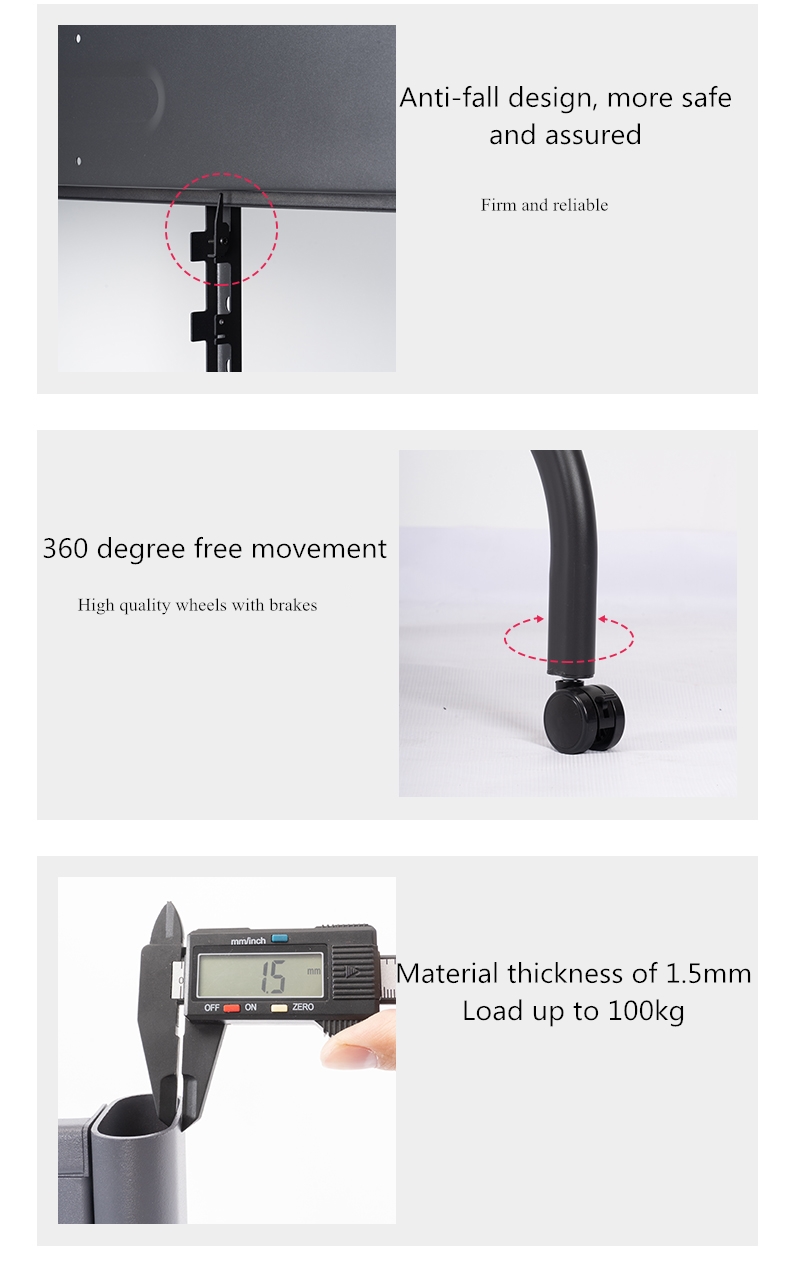 Mobile TV Mounts & Carts with Shelves Portable TV Floor Stand for Home or Office Use-Peacemounts PM-1150 18
