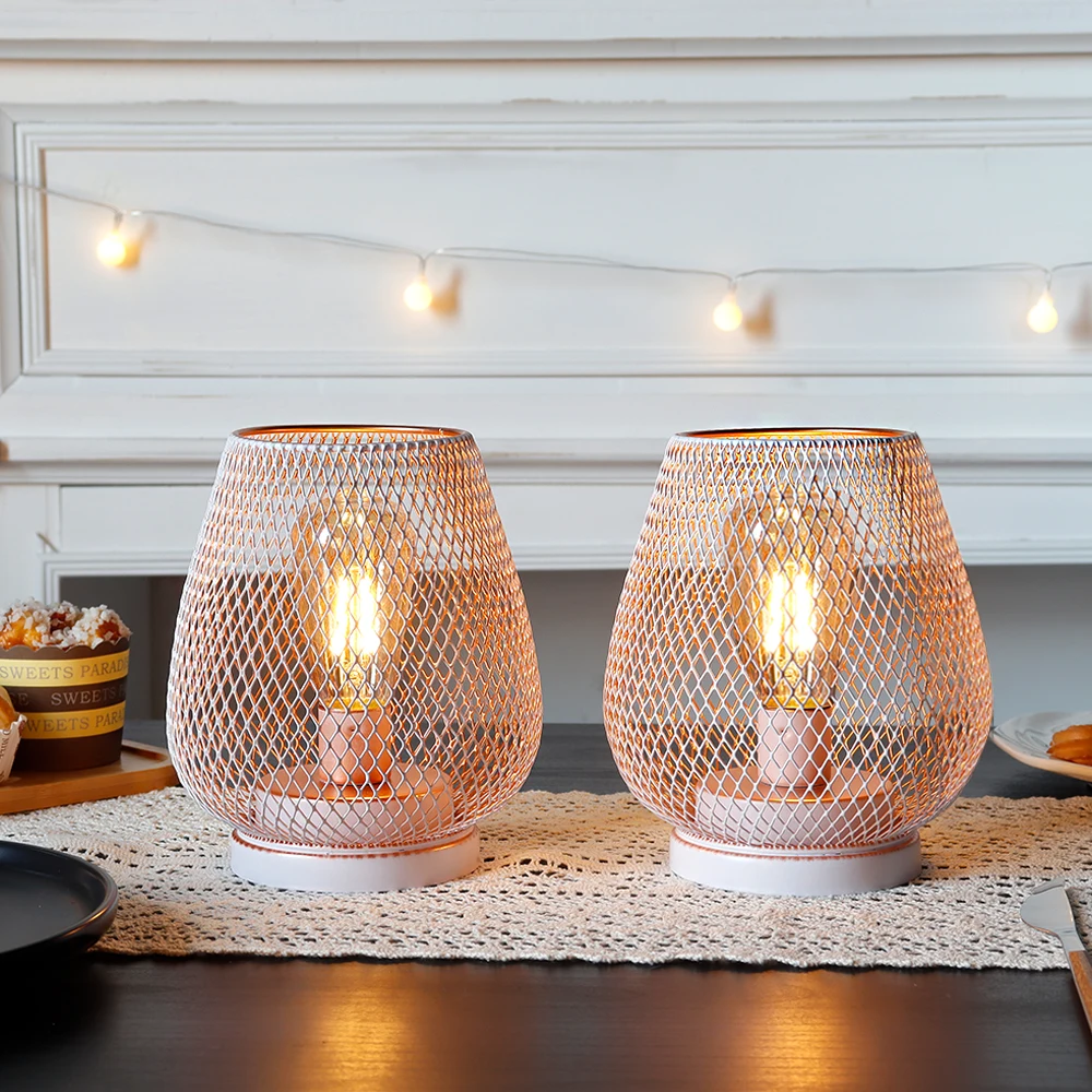 Lampada da tavolo in rete metallica bianca Lampada da notte senza fili alimentata a batteria Lampada da tavolo per ristorante all'ingrosso 11