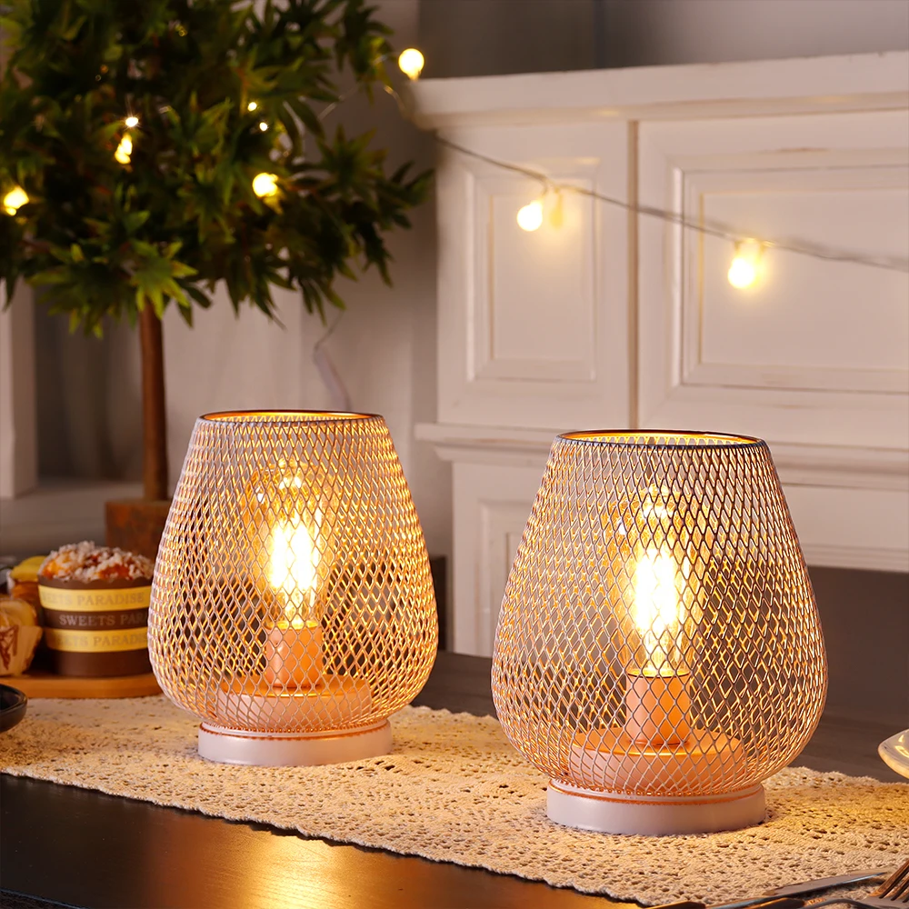 Lampada da tavolo in rete metallica bianca Lampada da notte senza fili alimentata a batteria Lampada da tavolo per ristorante all'ingrosso 10