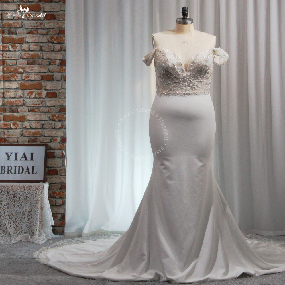 RSW1940 رائع حجم كبير متعرج المرأة قبالة الكتف الدانتيل ذيل طويل قطع التدريجي فستان زفاف الزفاف حورية البحر 8