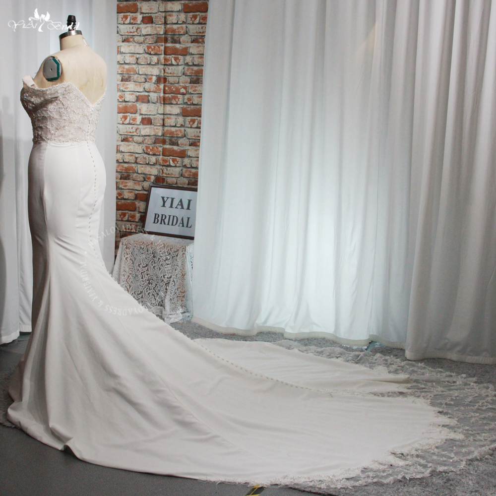 RSW1940 رائع حجم كبير متعرج المرأة قبالة الكتف الدانتيل ذيل طويل قطع التدريجي فستان زفاف الزفاف حورية البحر 9