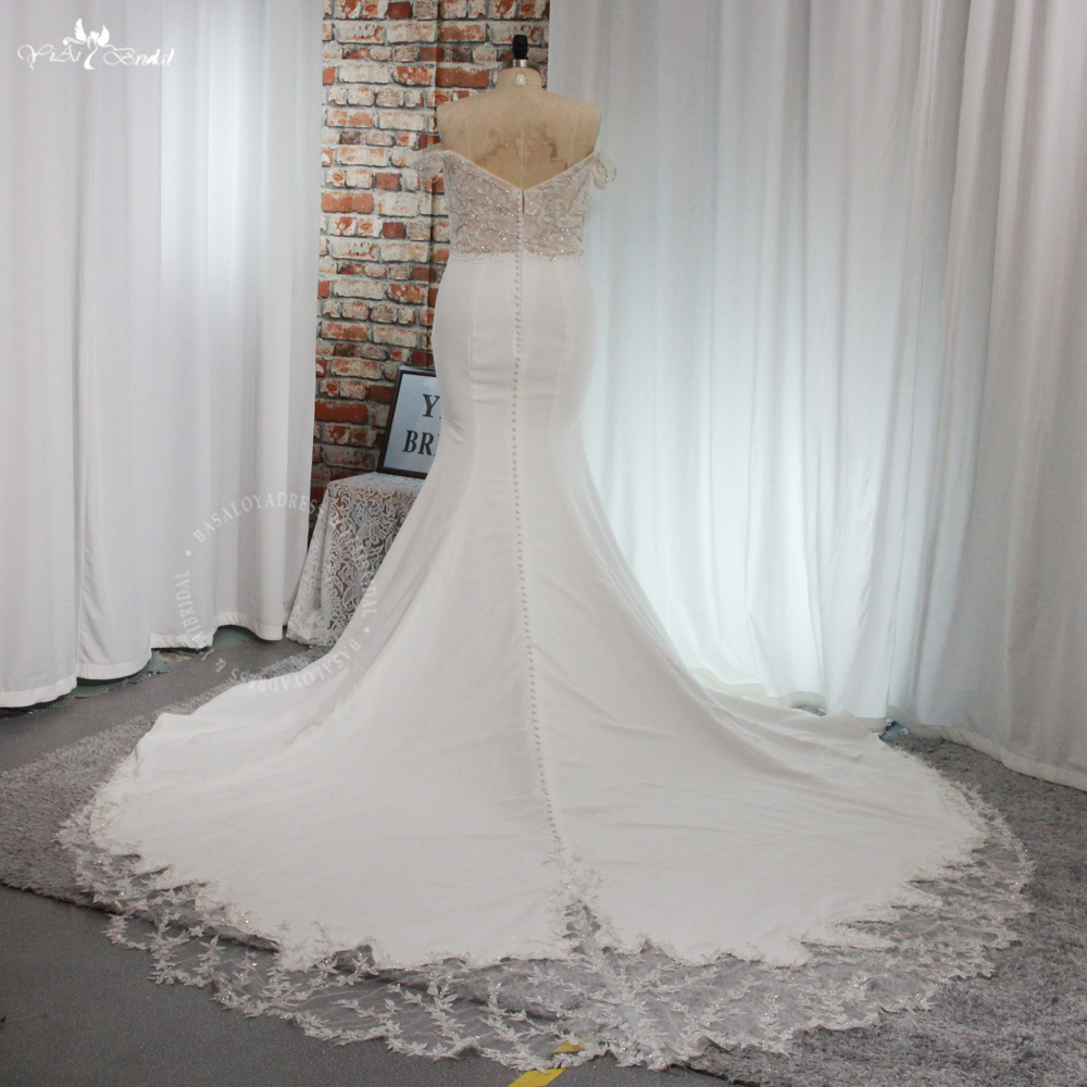 RSW1940 رائع حجم كبير متعرج المرأة قبالة الكتف الدانتيل ذيل طويل قطع التدريجي فستان زفاف الزفاف حورية البحر 10