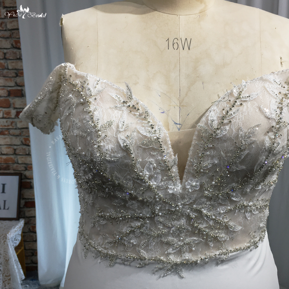 RSW1940 رائع حجم كبير متعرج المرأة قبالة الكتف الدانتيل ذيل طويل قطع التدريجي فستان زفاف الزفاف حورية البحر 11