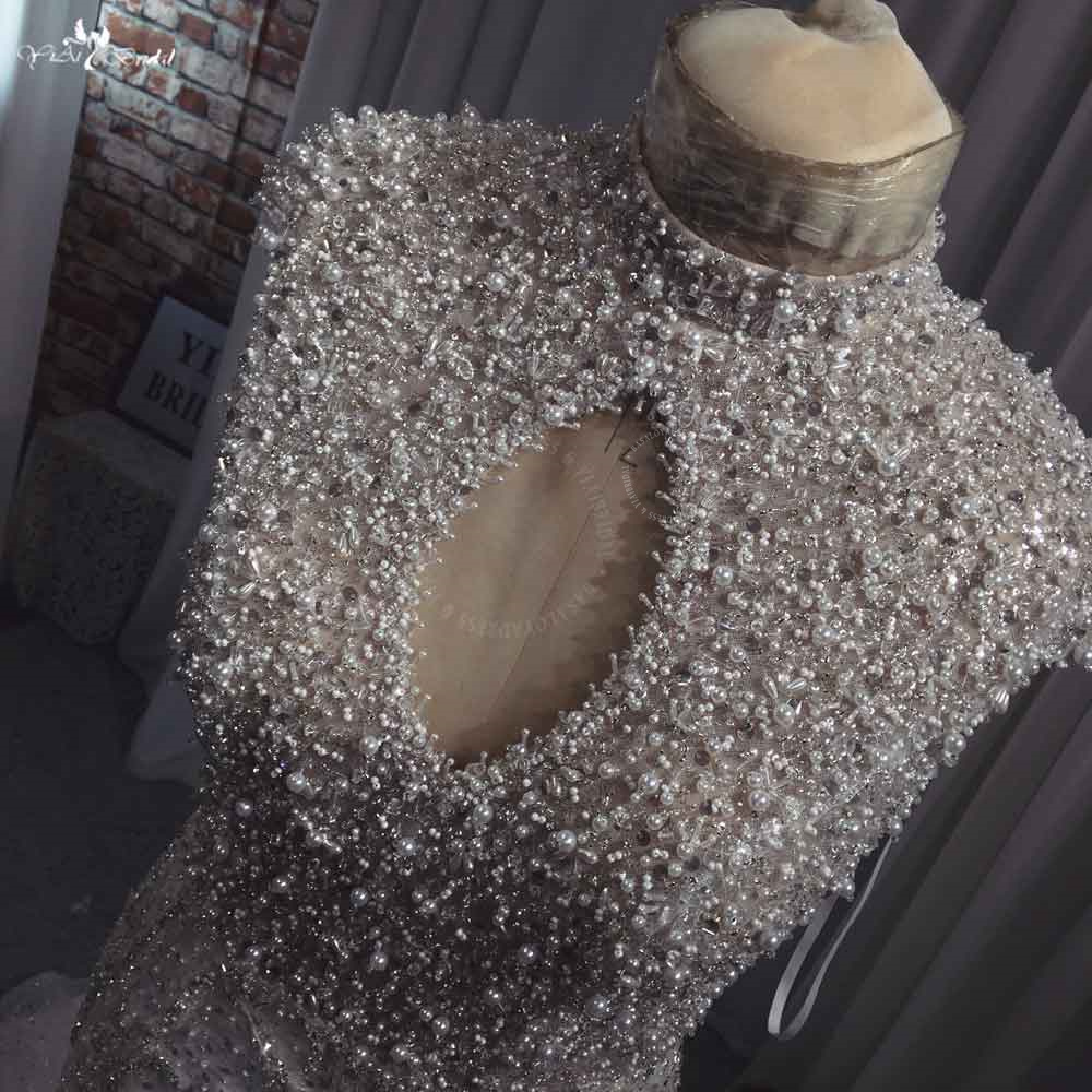 RSW1943 فاخر سباركلي كريستال اللؤلؤ فساتين لحضور الحفلات الموسيقية حورية البحر عالية العنق ثقب المفتاح المرأة العربية كوتور فستان الزفاف 8