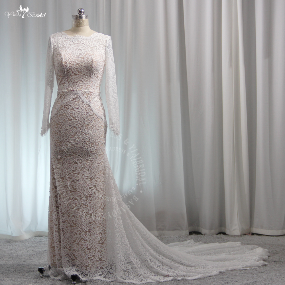 RSW1970 Esnek Dantel Uzun Kollu Bohem Gelinlik Açık Sırt 11