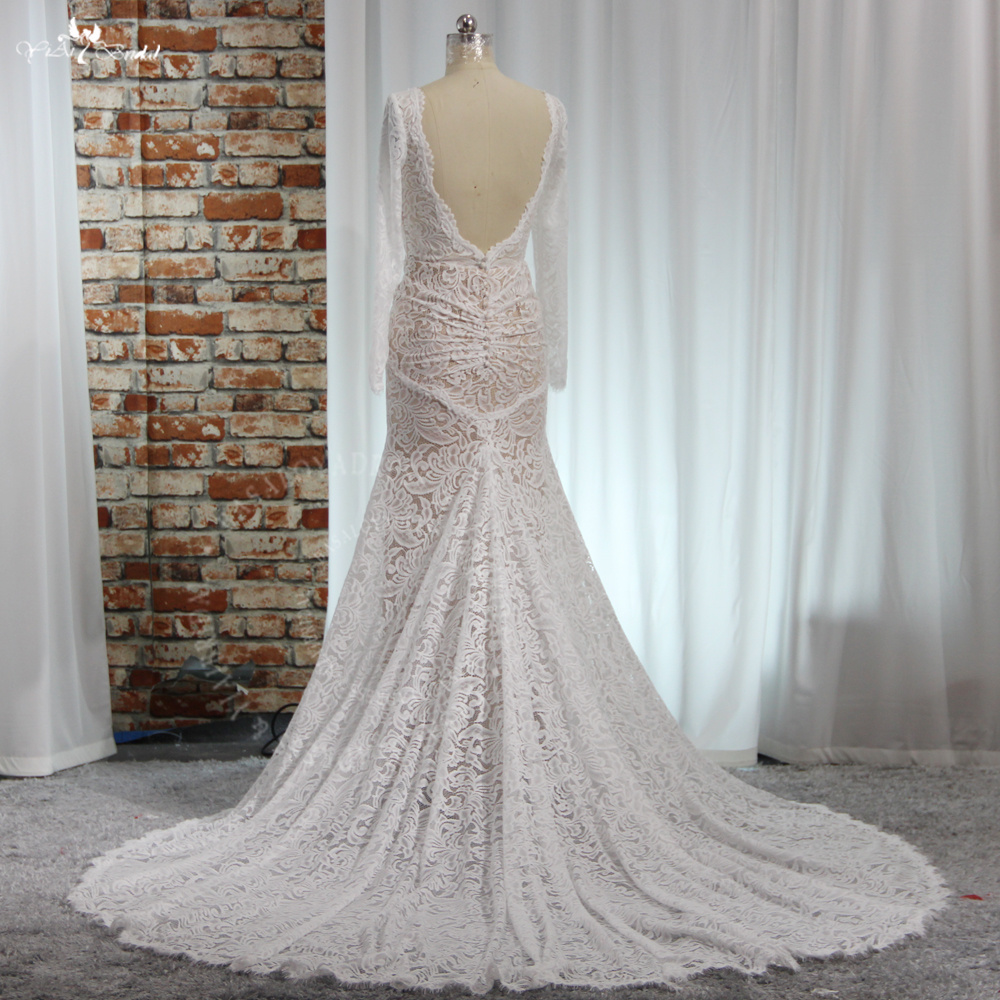 RSW1970 Esnek Dantel Uzun Kollu Bohem Gelinlik Açık Sırt 12