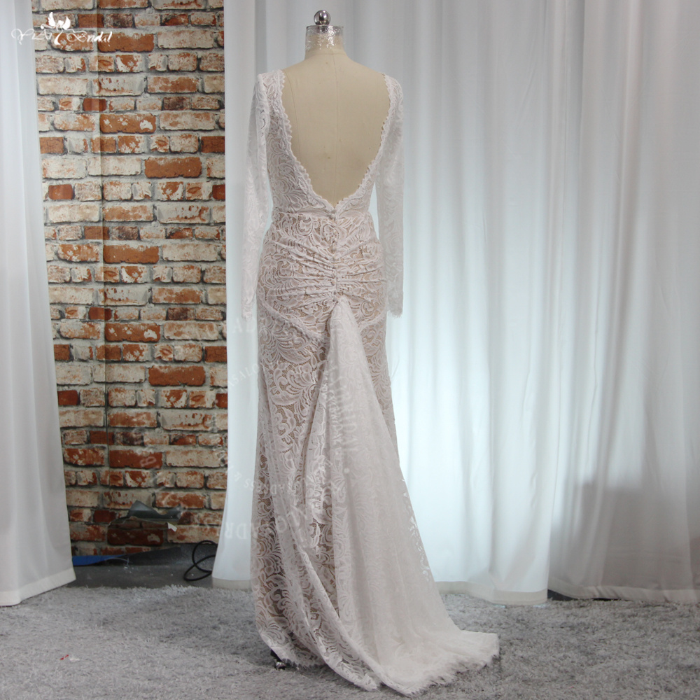 RSW1970 Esnek Dantel Uzun Kollu Bohem Gelinlik Açık Sırt 10