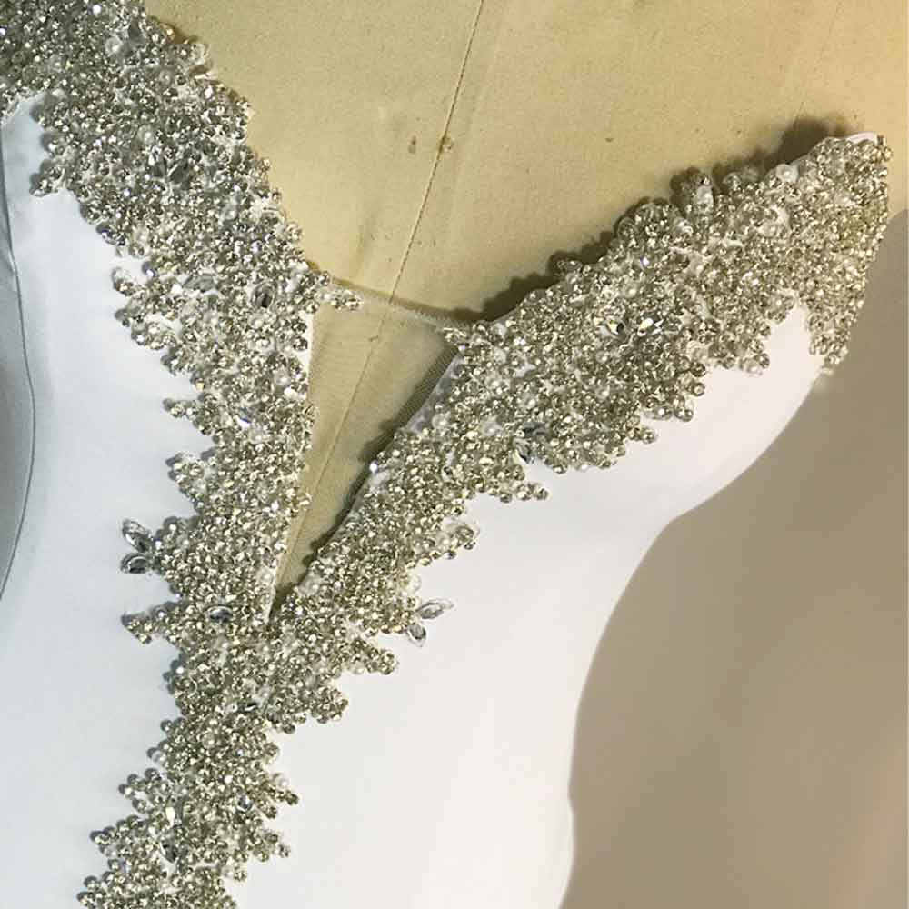 RSW1674 Denizkızı Gelinlik Beyaz Straplez Streç Satin Vücut Kristal Boncuk Organza Fırıltı Alt Elbise Gelinlik 9