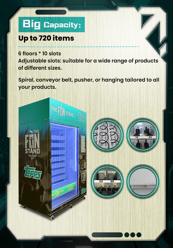 The Collector's Edition Card Vending Machine offers large storage capacity with 6 floors and 10 slots, providing ample space for a wide range of collectible cards and memorabilia.