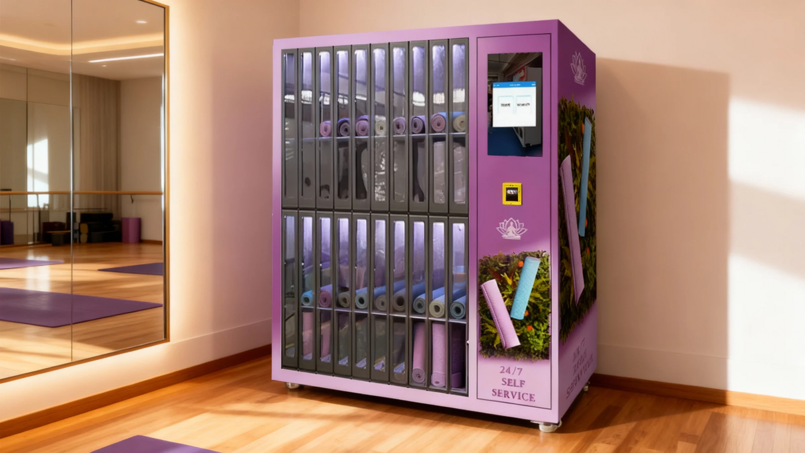 أحدث ثورة في استوديو اليوغا الخاص بك مع جهاز تأجير حصائر اليوغا الذكي الأمثل: عزز أرباحك، وخفض التكاليف، وأسعد عملائك! 1