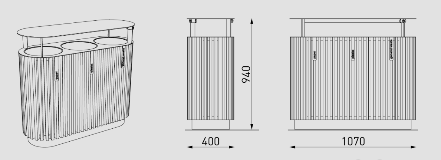 Outdoor Wooden Recycling Trash Can Three Compartment Bin 8