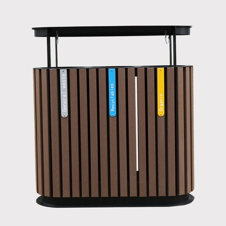 Outdoor Wooden Recycling Trash Can Three Compartment Bin 9
