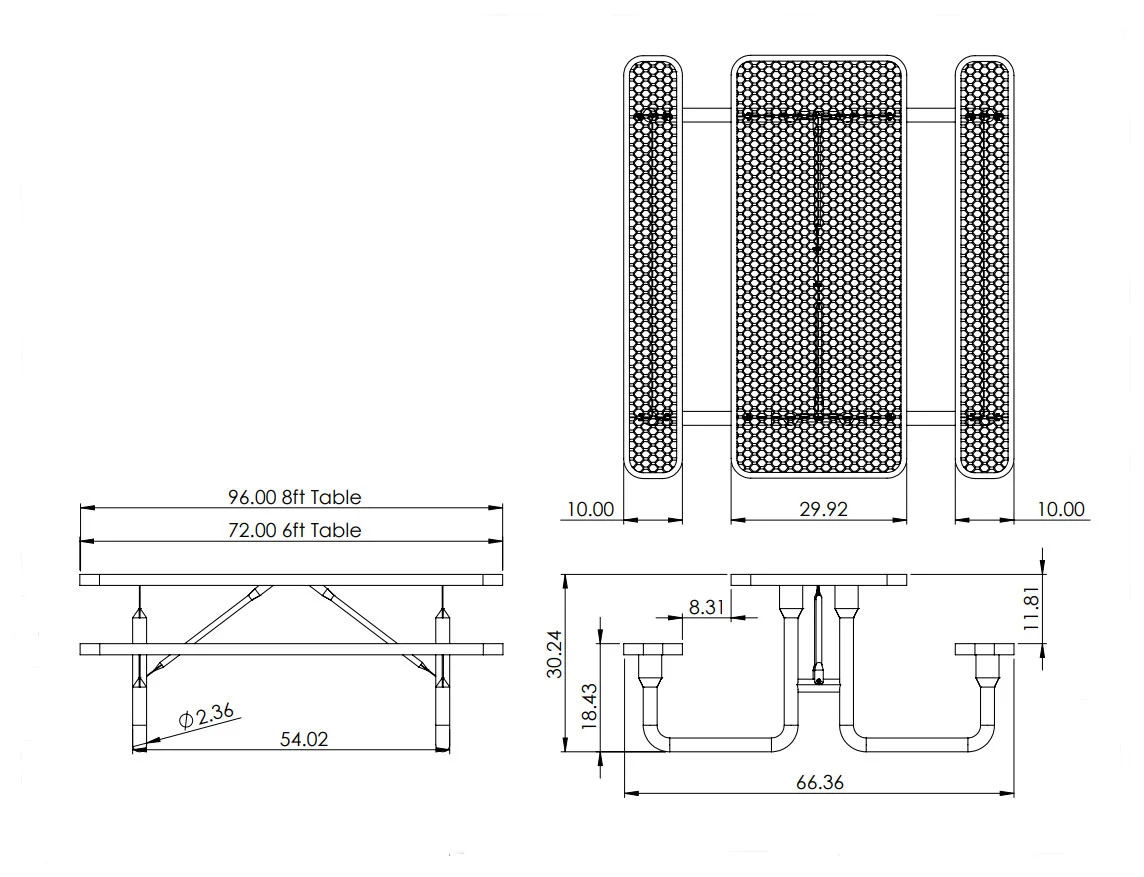 طاولات نزهة مستطيلة محمولة من المعدن المثقب - 6 أقدام و8 أقدام 12