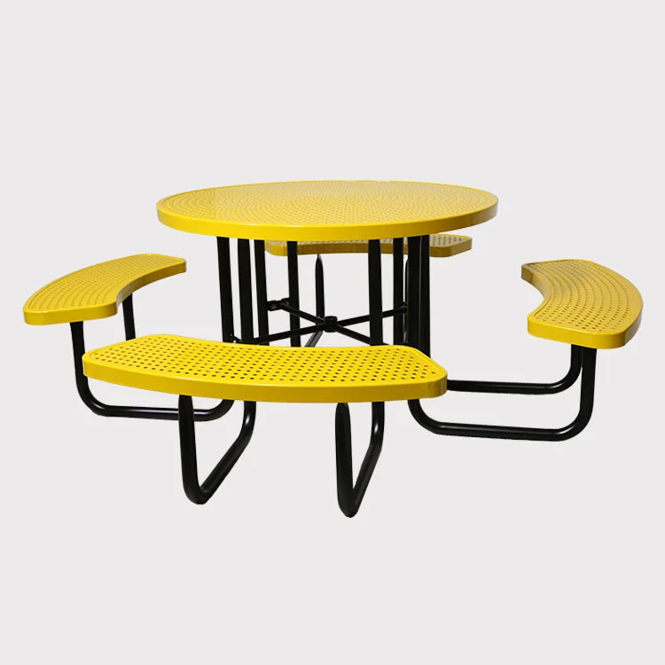 طاولة نزهة مستديرة من الصلب الفولاذ المثقب مع ثقب مظلة 8