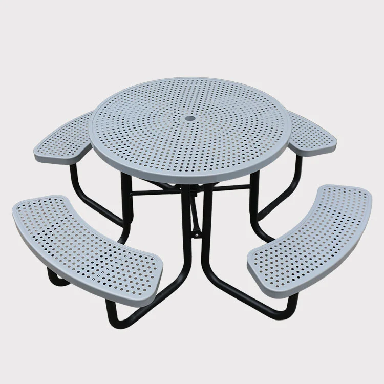 طاولة نزهة مستديرة من الصلب الفولاذ المثقب مع ثقب مظلة 10