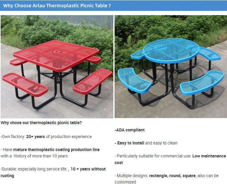 طاولة نزهة دائرية متوافقة مع معايير ADA بمقاعد من البلاستيك الحراري 11
