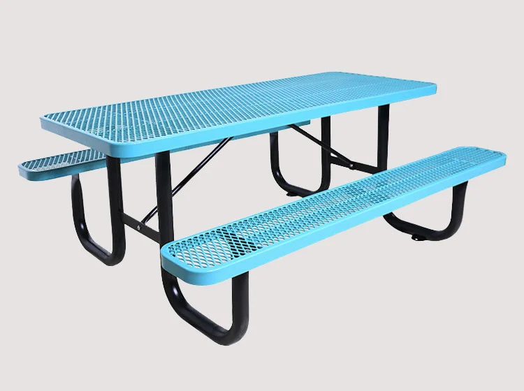 طاولة نزهة خارجية مستطيلة الشكل مصنوعة من المعدن الممدد، بطول 6 أقدام أو 8 أقدام 10