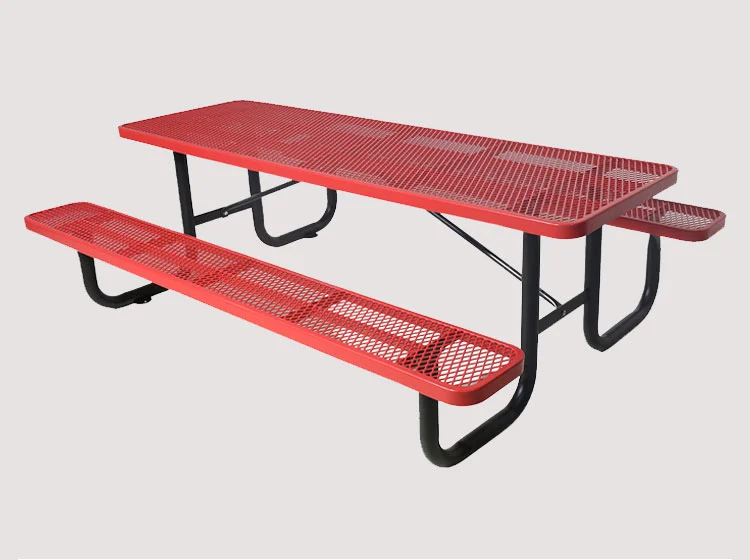 طاولة نزهة خارجية مستطيلة الشكل مصنوعة من المعدن الممدد، بطول 6 أقدام أو 8 أقدام 12