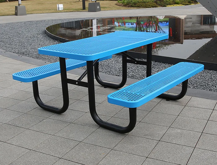 طاولة نزهة خارجية مستطيلة الشكل مصنوعة من المعدن الممدد، بطول 6 أقدام أو 8 أقدام 14