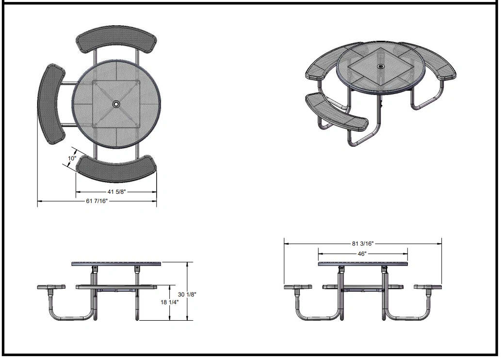 طاولة نزهة دائرية متوافقة مع معايير ADA بمقاعد من البلاستيك الحراري 8