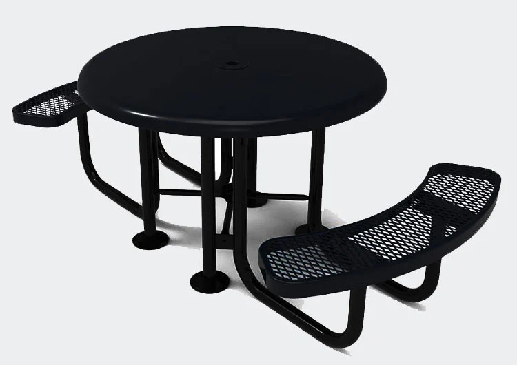 طاولة نزهة دائرية متوافقة مع معايير ADA بمقاعد من البلاستيك الحراري 9