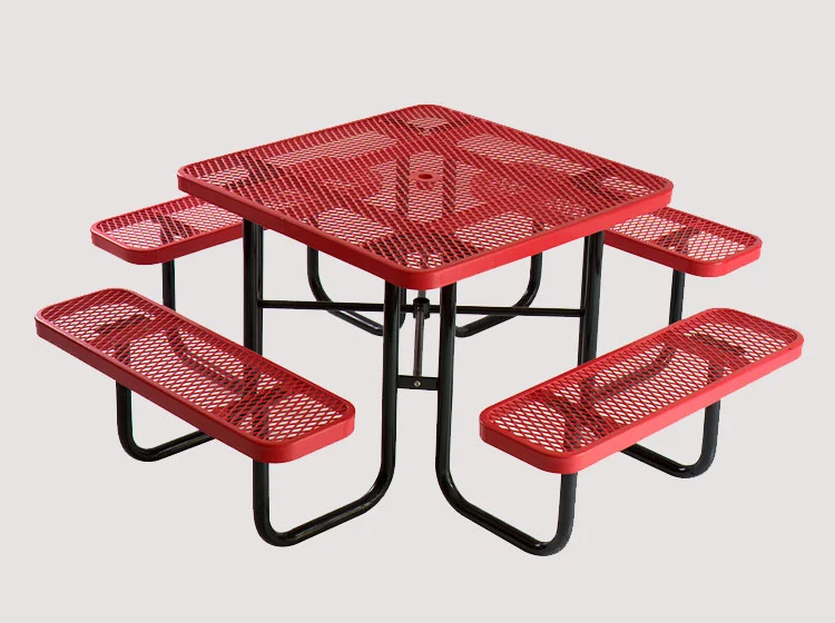 طاولة نزهة خارجية مربعة محمولة مصنوعة من المعدن الممدد مع مقعد 8