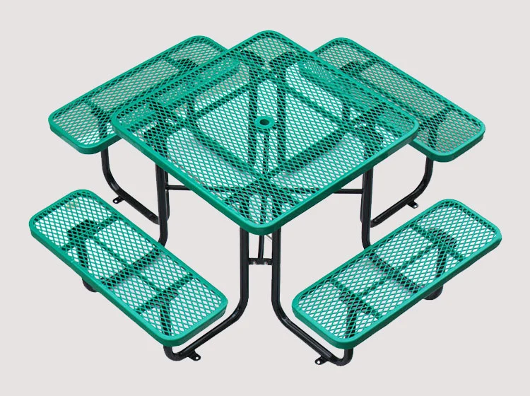 طاولة نزهة خارجية مربعة محمولة مصنوعة من المعدن الممدد مع مقعد 9