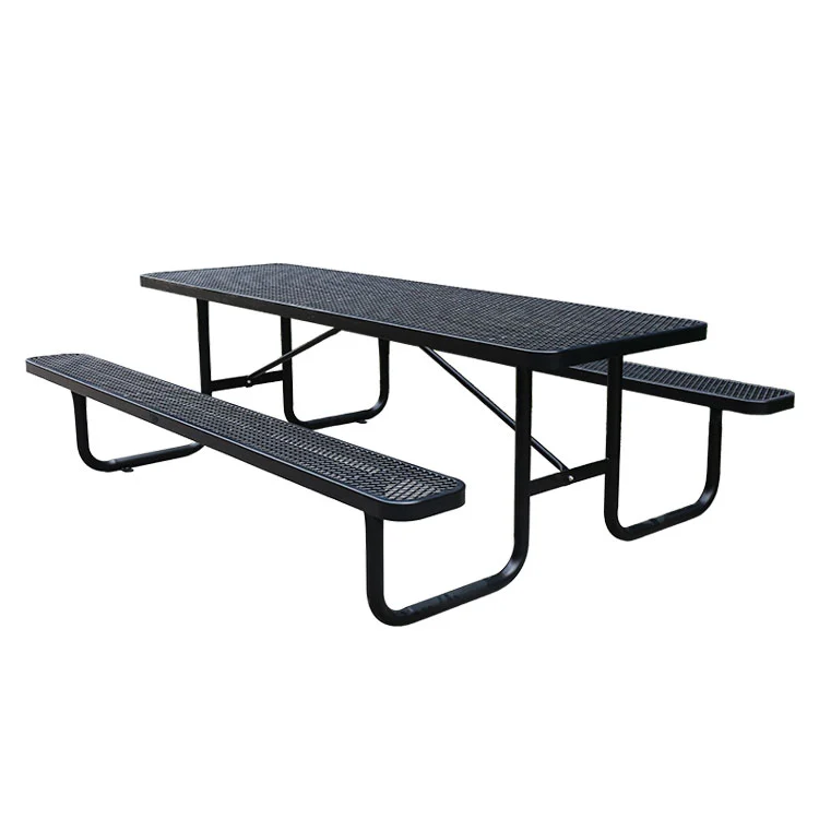 Rectangular Metal Picnic Table with Bench Outdoor Durable 10