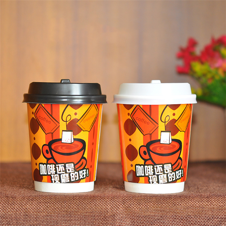 Uchampak- Didara Didara Didara Mu Away Kraft Paper Coffee Cup pẹlu Awọn ideri ogiri Ilọpo meji 13