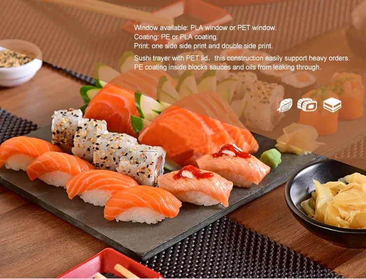 Uchampak - food grade paper disposable snack box Eco Friendly Sushi To Go Box Packaging Window & Foldable Pak 14