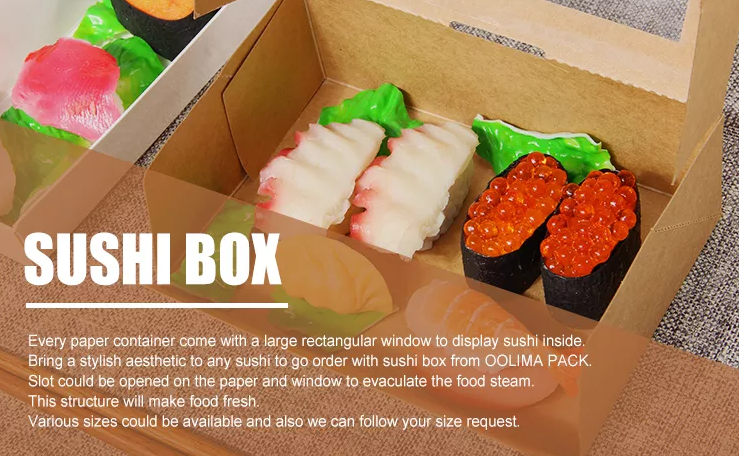 Uchampak - food grade paper disposable snack box Eco Friendly Sushi To Go Box Packaging Window & Foldable Pak 15