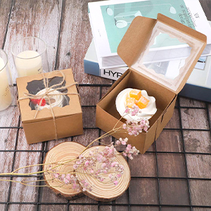 Uchampak - Kothak Pesta karo Jendela Kothak Kue Cilik Kraft Paper Treat Box kanggo Kue, Jendela Cupcakes & Lipat Pak 7