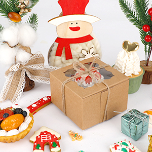 Uchampak - Kothak Pesta karo Jendela Kothak Kue Cilik Kraft Paper Treat Box kanggo Kue, Jendela Cupcakes & Lipat Pak 10