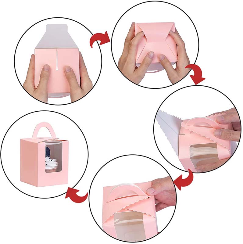 Uchampak - Mabokosi Ophika Ophika Omwe Ali ndi Mawindo Ophika Mawindo a Cupcakes Candy Window & Foldable Pak4 10