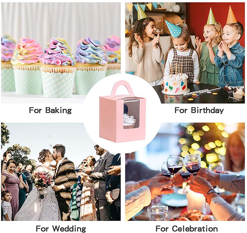 Uchampak - Mabokosi Ophika Ophika Omwe Ali ndi Mawindo Ophika Mawindo a Cupcakes Candy Window & Foldable Pak4 12