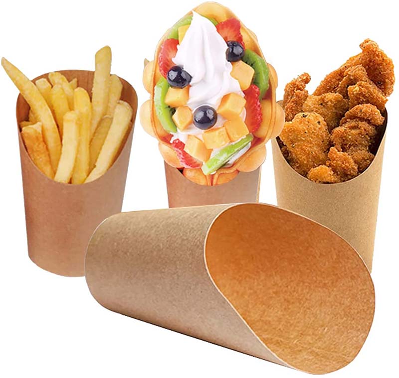 Uchampak - Engangs fritesholder Engangstake-out vaffelpapir Popcornbokser Matbrett Papirkjeglebeholder 11