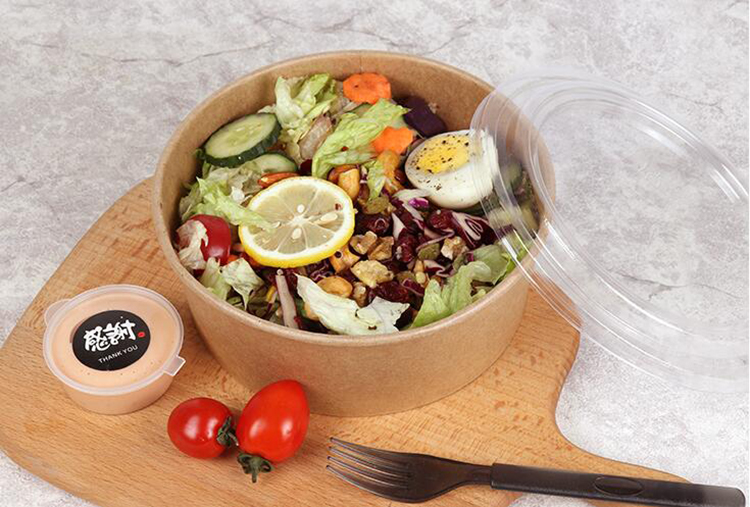 Disposable Soup Bowl kraft paper take out salad bowl with lid