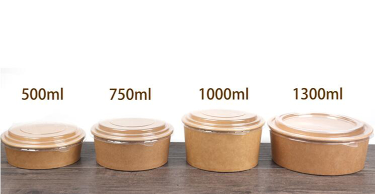 Disposable Soup Bowl kraft paper take out salad bowl with lid