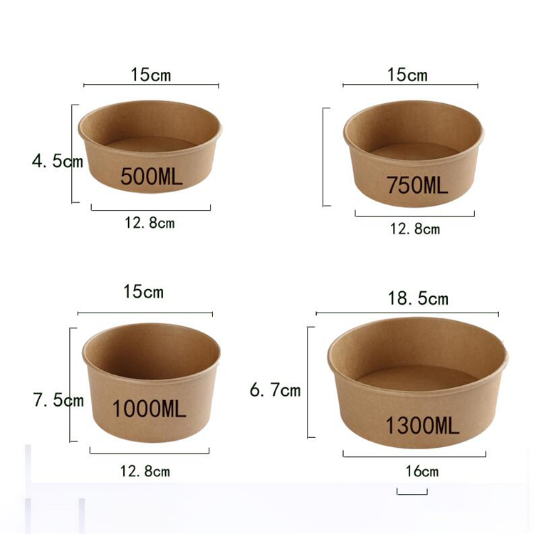 Disposable Soup Bowl kraft paper take out salad bowl with lid