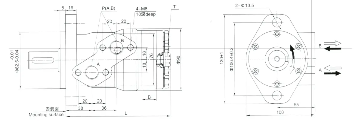 Substituição do motor hidráulico WP Series 50-400cc/rev para tipo branco 2