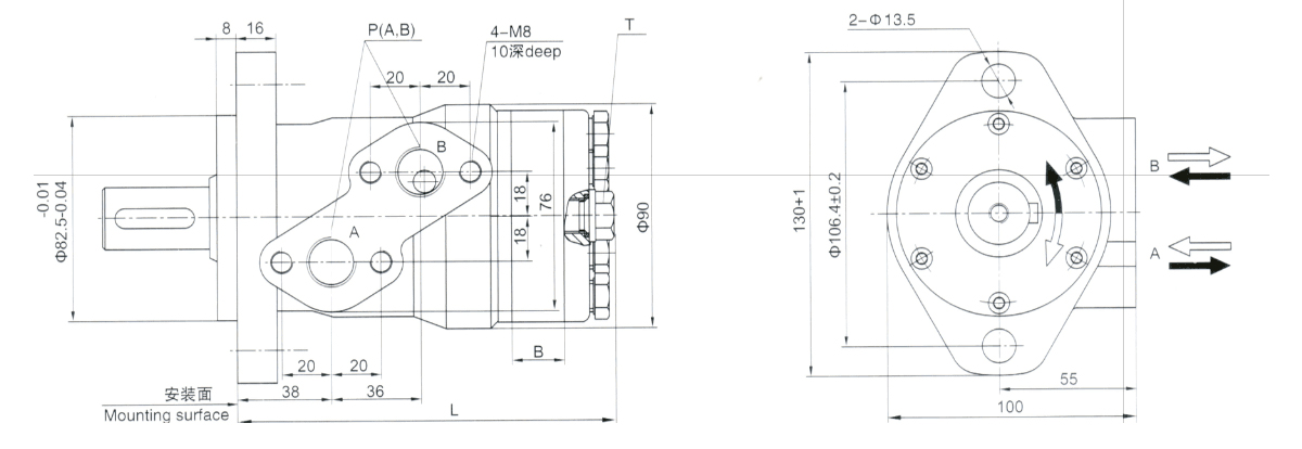 Danfoss için OMR Serisi Ø25mm Şaft ve G1/2 Yağ Portlu Hidrolik Orbital Motor 3
