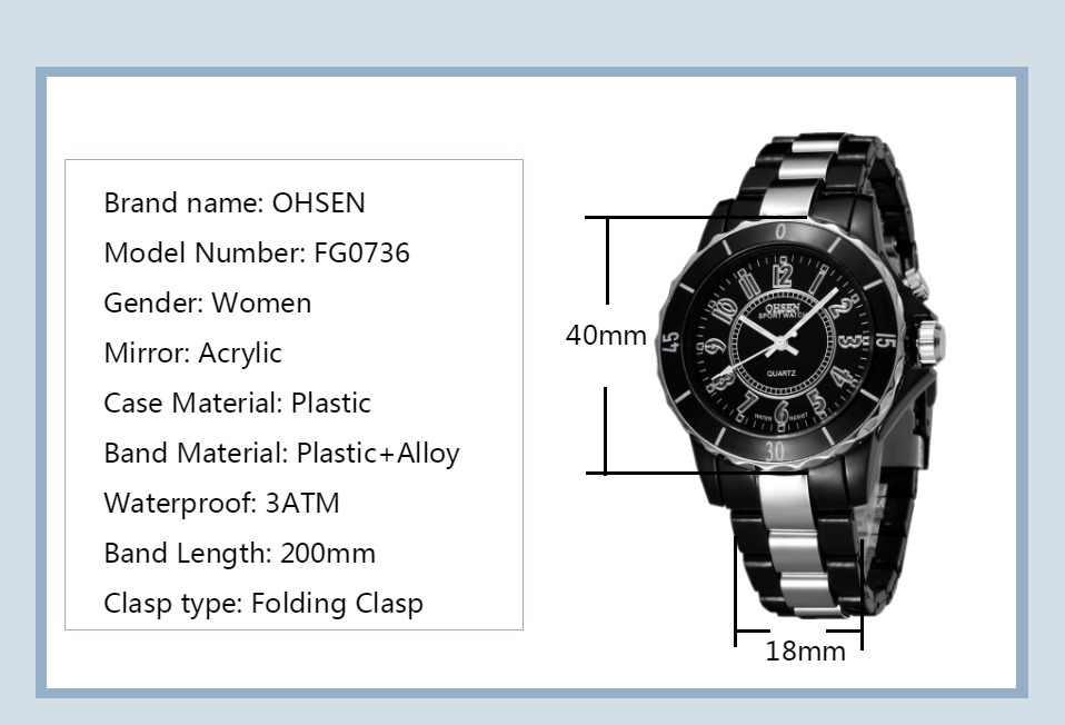 Wholesale Black hugo boss classic sport watch OHSEN Brand 16