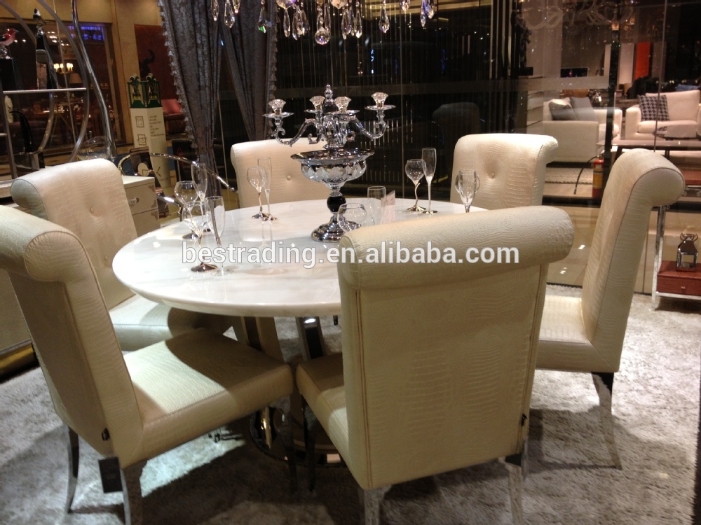 modern luxury oval marble top leather base dining table set 8