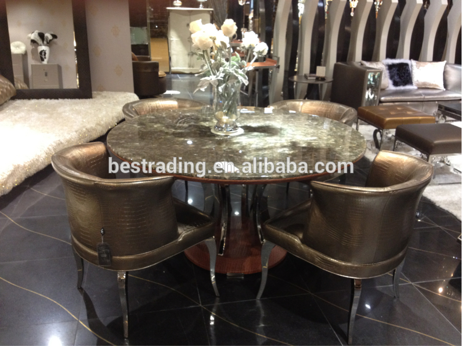 modern round nature marble top dining table set 4