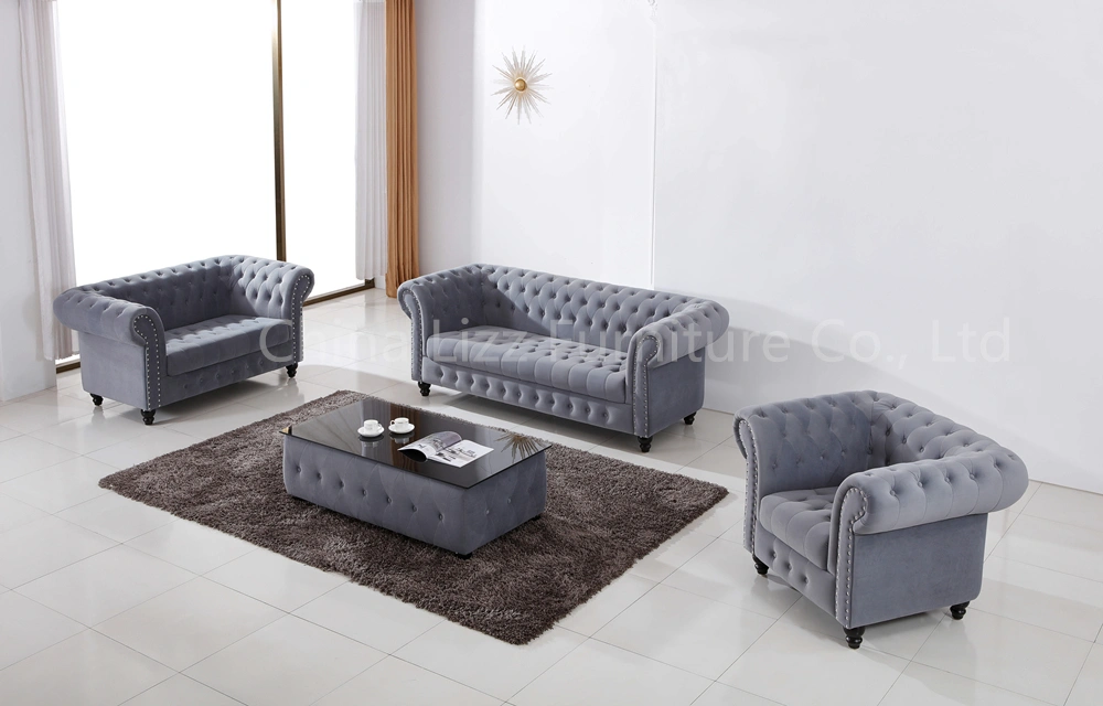 Promotion Wholesale China Living Room Chesterfield with Fabric Leather Sofa 8