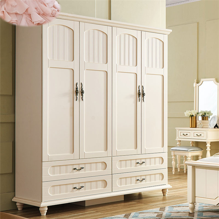 Bedroom furniture 4 door wardrobe wood panel drawer design latest modern Nordic fitted wardrobe closet side top cabinets 7