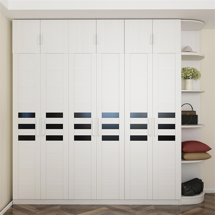 Chambre de luxe personnalisée en bois conçoit une armoire à coucher blanche moderne Chambre 5 portes Mdf Vêtements de garde-robes avec miroir 7