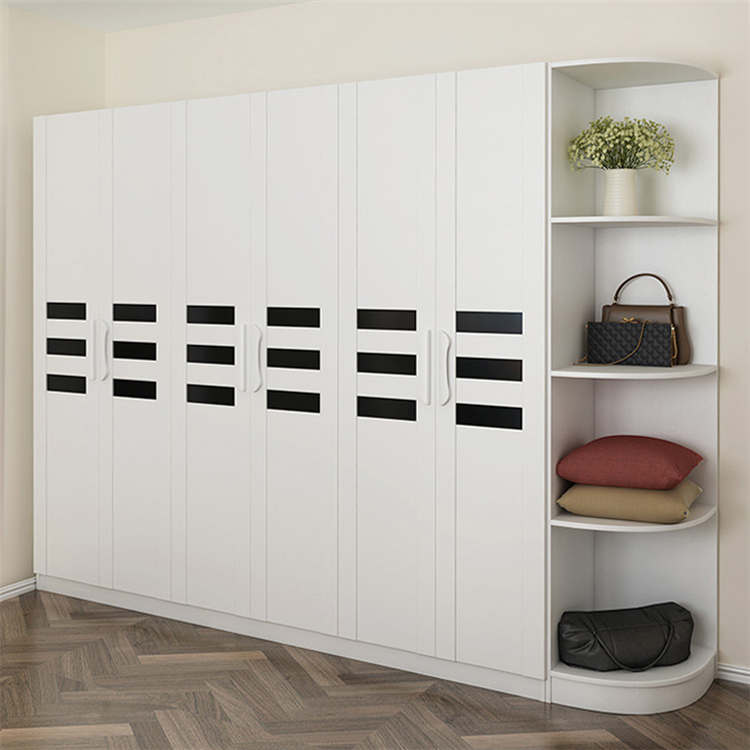 Chambre de luxe personnalisée en bois conçoit une armoire à coucher blanche moderne Chambre 5 portes Mdf Vêtements de garde-robes avec miroir 6